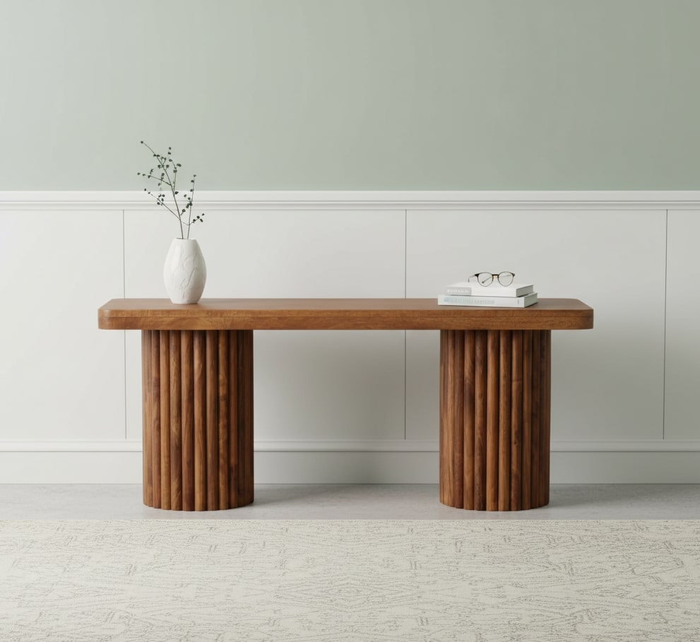 Taos Amber Oak Fluted Solid Wood Bench