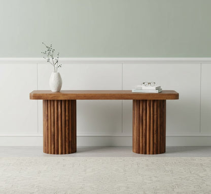 Taos Amber Oak Fluted Solid Wood Bench