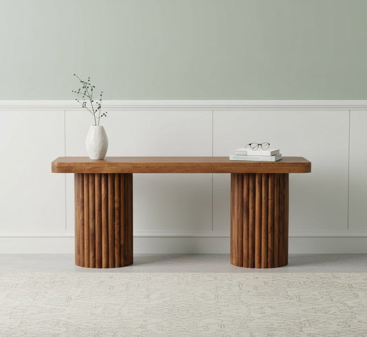 Taos Amber Oak Fluted Solid Wood Bench