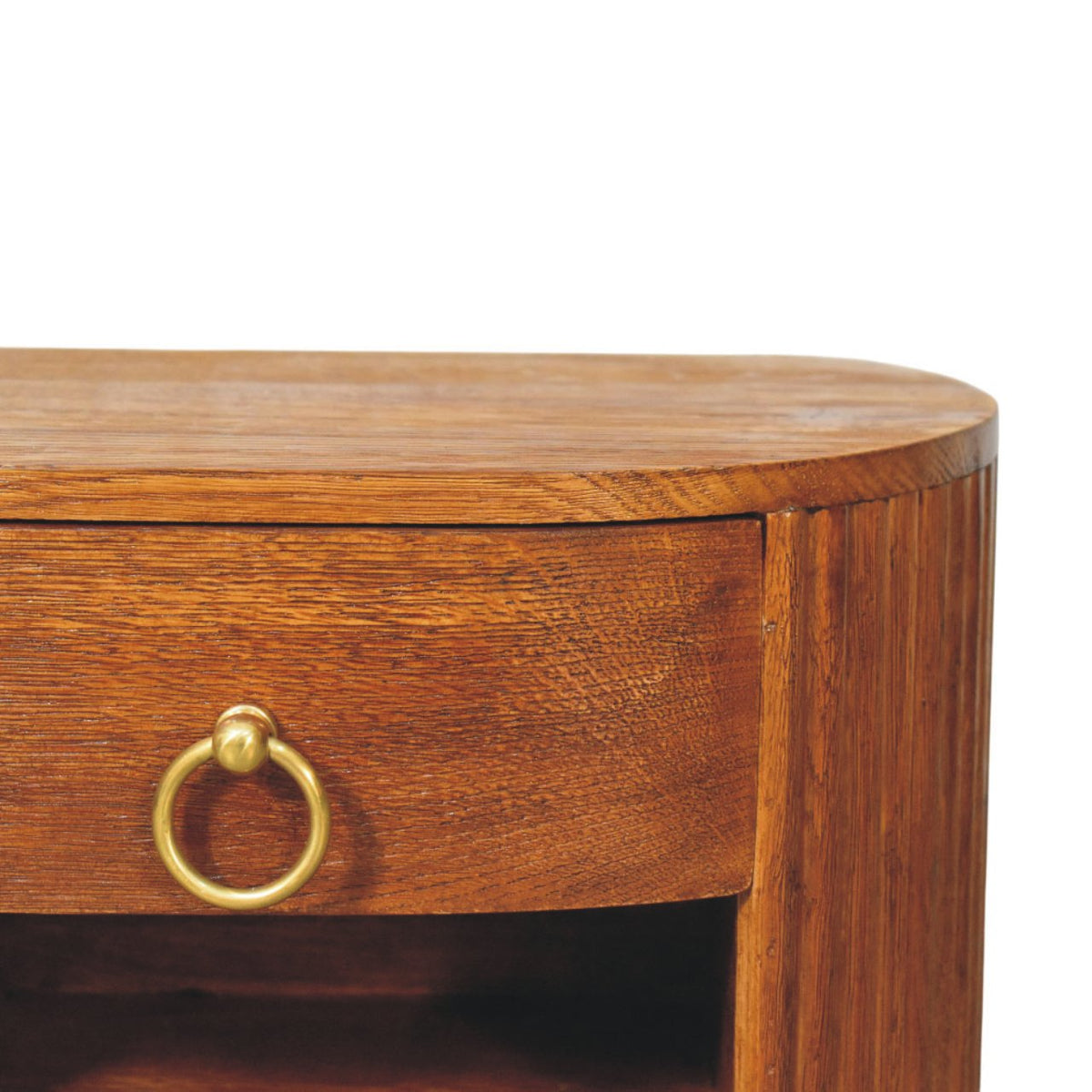 Cove Tiger Oak Fluted Oval Nightstand