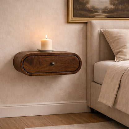Classic Grey Curved 1 Drawer Wall Nightstand