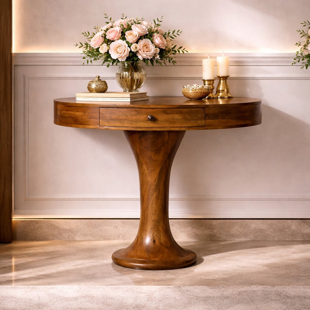Taos Amber Oak Pedestal Console Table