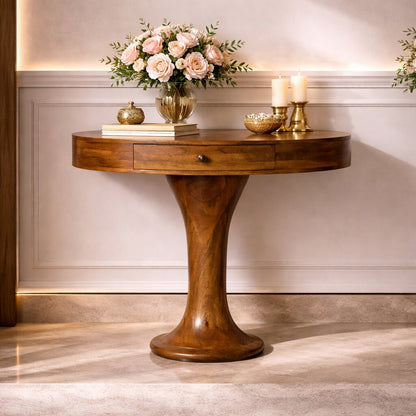 Taos Amber Oak Pedestal Console Table