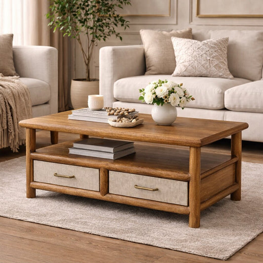 Ojai Golden Teak Rattan 2-Drawer Table