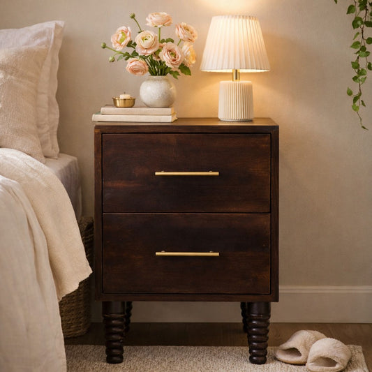 Savannah Spindle Mocha 2 Drawer Nightstand