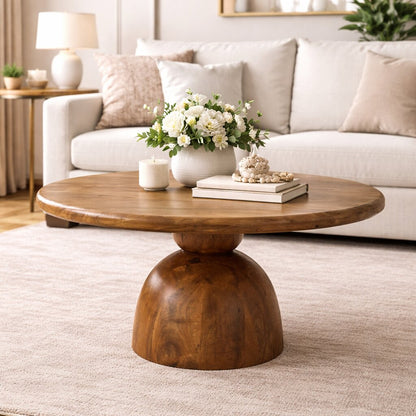 Taos Golden Teak Sculpted Pedestal Table