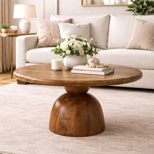 Taos Golden Teak Sculpted Pedestal Table