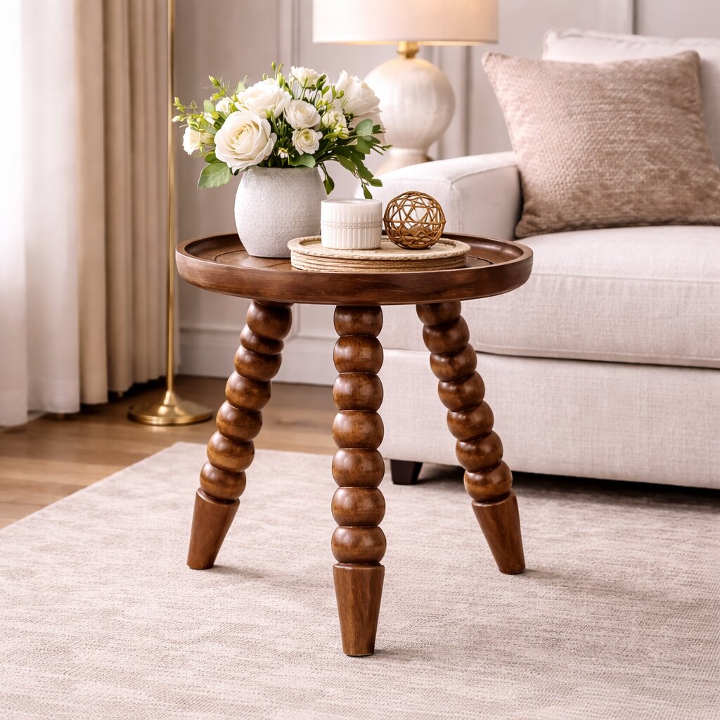 Savannah Spindle Golden Teak Tray Side Table