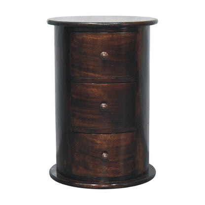 Montecito Walnut Drum 3 Drawer Chest