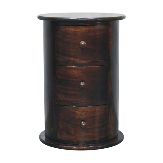 Montecito Walnut Drum 3 Drawer Chest