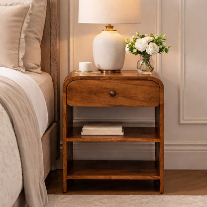 Roasted Almond Curved 1 Drawer Nightstand