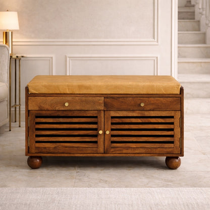 Sutton Buffalo Leather Shoe Storage Bench