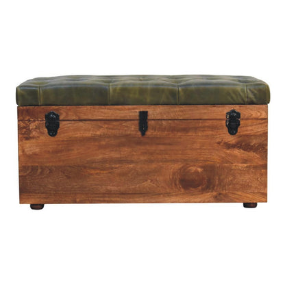 Sutton Buffalo Leather Green Storage Bench