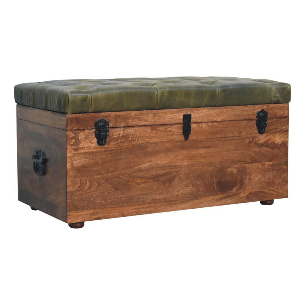 Sutton Buffalo Leather Green Storage Bench