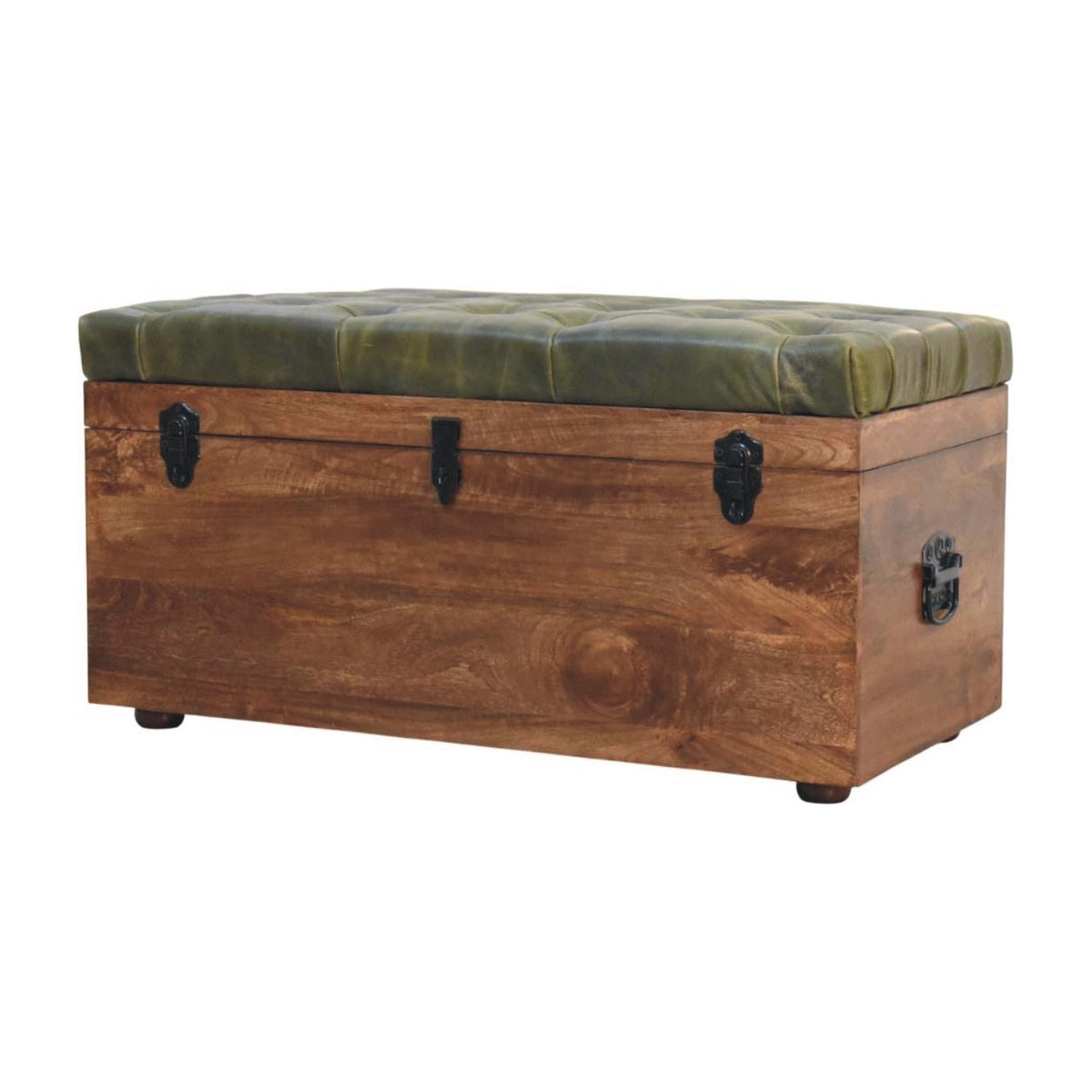Sutton Buffalo Leather Green Storage Bench