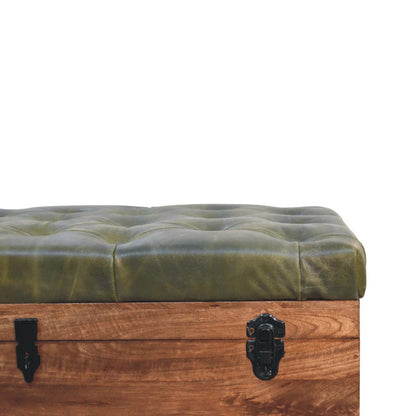 Sutton Buffalo Leather Green Storage Bench
