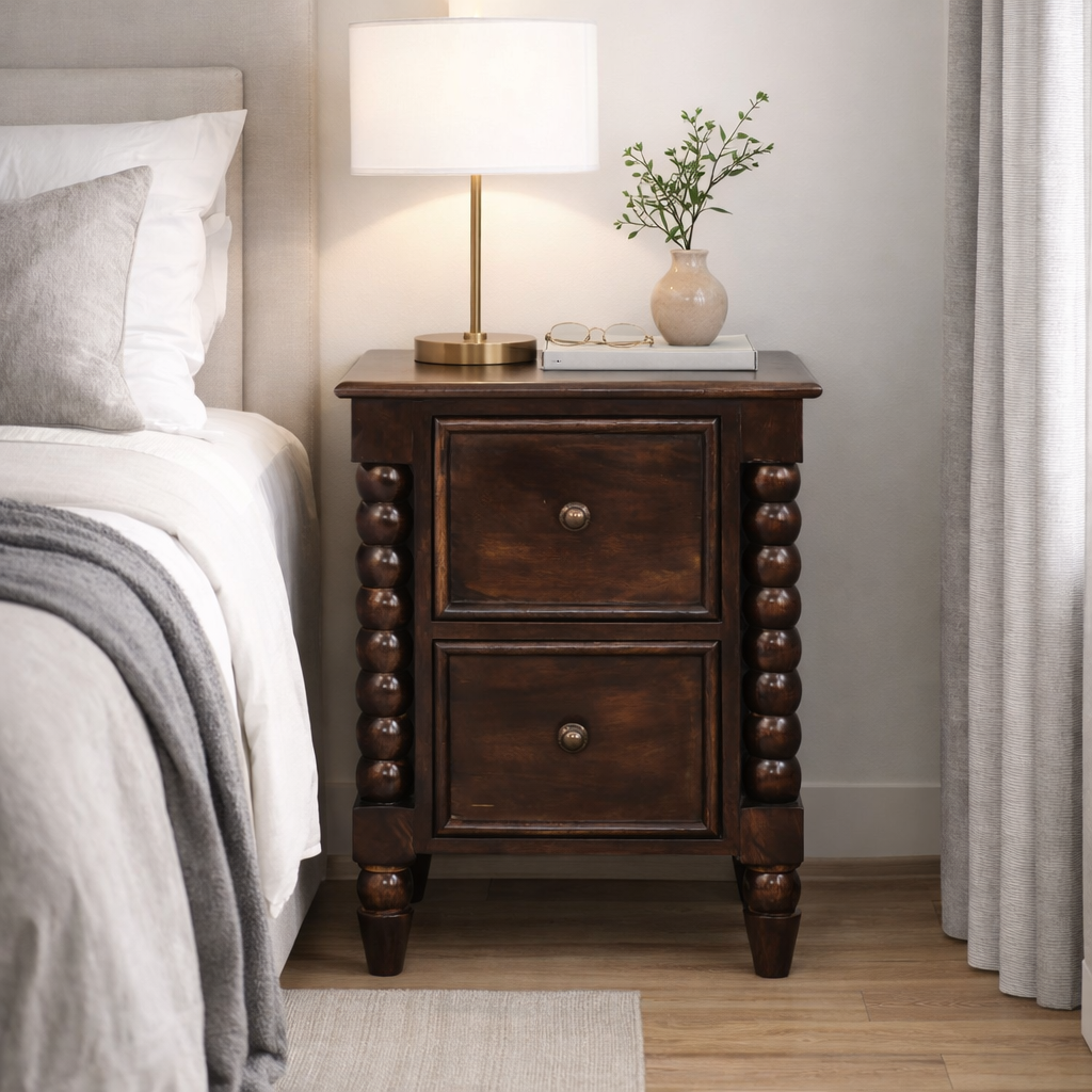 Savannah Spindle CA Walnut 2 Drawer Nightstand