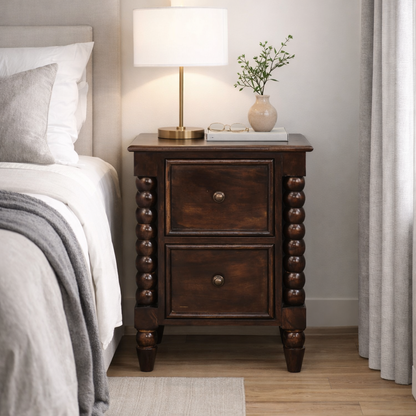 Savannah Spindle CA Walnut 2 Drawer Nightstand