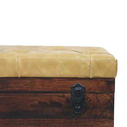 Sutton Buffalo Leather Tan Walnut Storage Trunk Bench