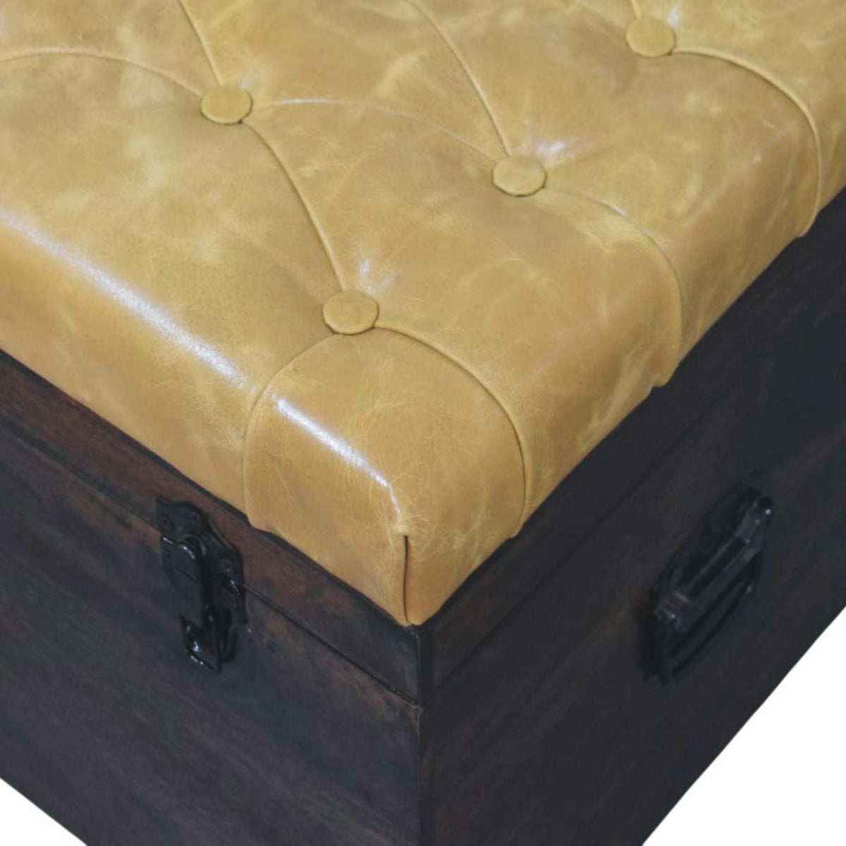 Sutton Buffalo Leather Tan Walnut Storage Trunk Bench