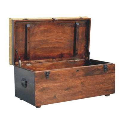 Sutton Buffalo Leather Tan Walnut Storage Trunk Bench