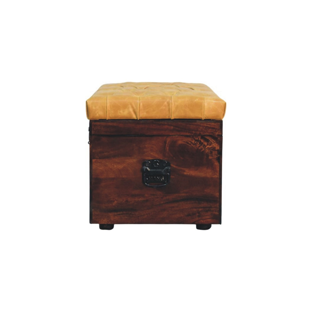 Sutton Buffalo Leather Tan Walnut Storage Trunk Bench