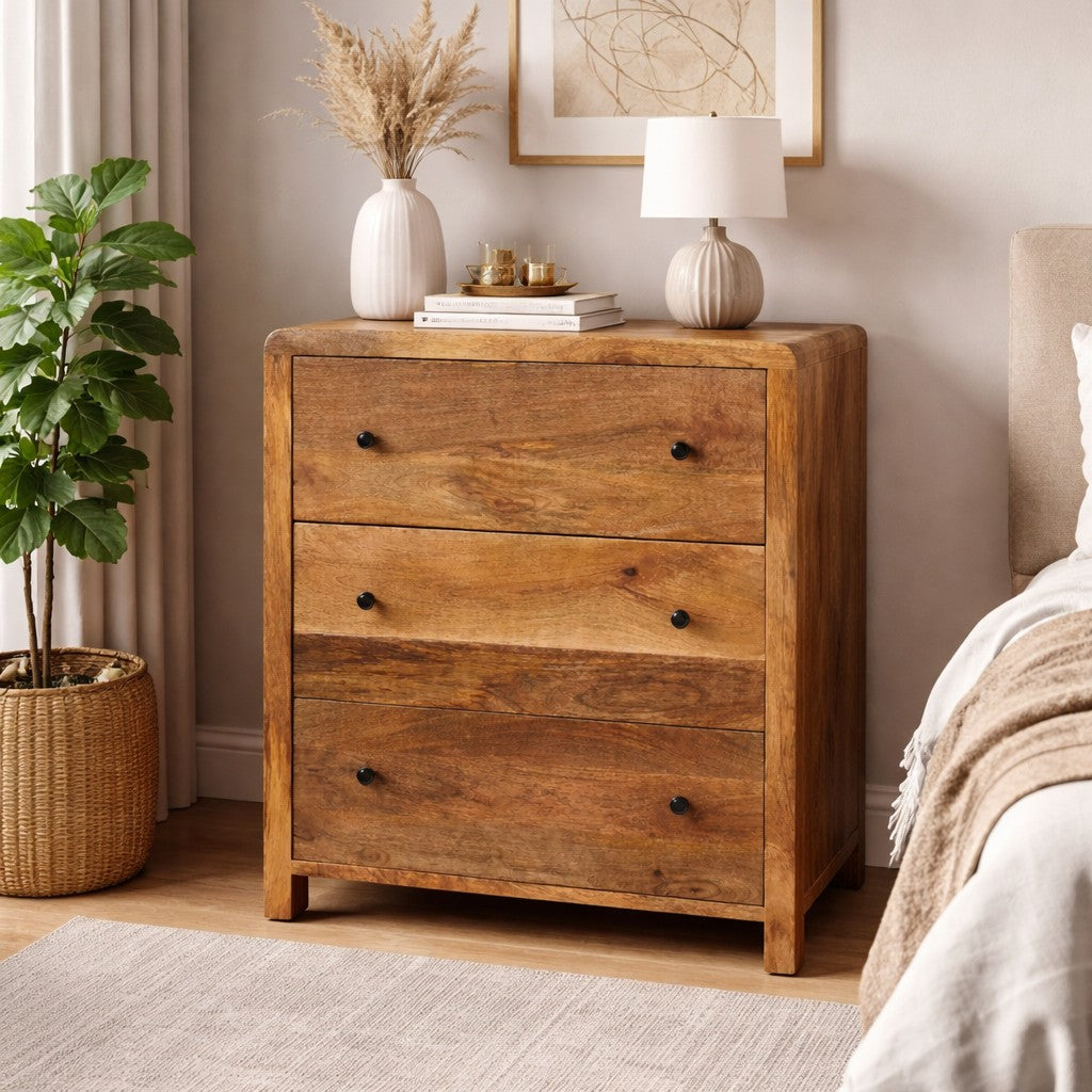 Nordic Oak-Toned 3 Drawer Timber Dresser