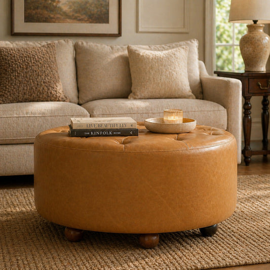 Sutton Buffalo Leather Tan Round Coffee Table