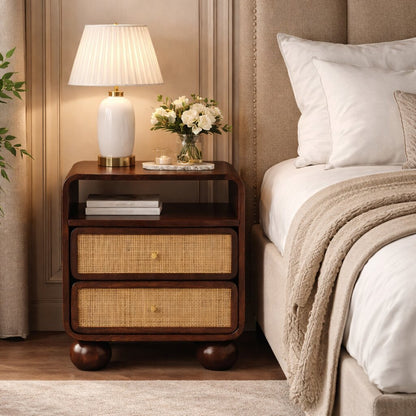 Malibu Rattan Walnut 2 Drawer Nightstand