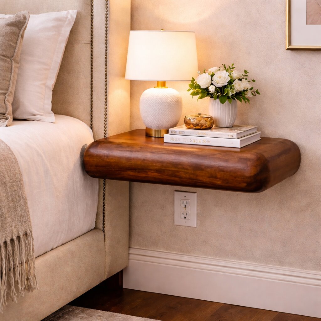 Marin Chestnut Floating Curved Nightstand