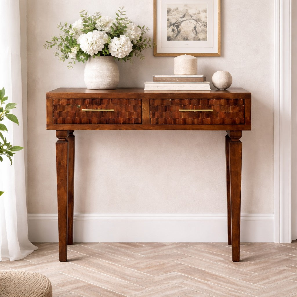 Santa Fe Carved Chestnut Wood Console Table
