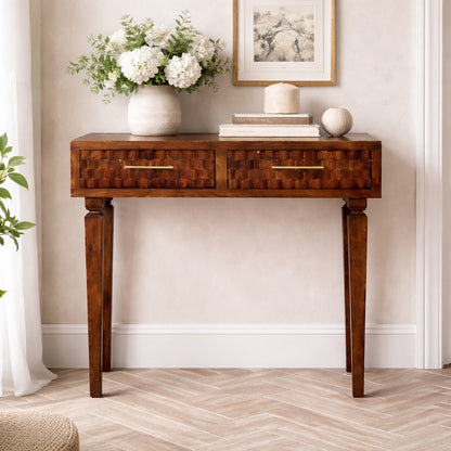 Santa Fe Carved Chestnut Wood Console Table