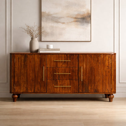 Highland Chestnut Curved 3 Drawer Sideboard