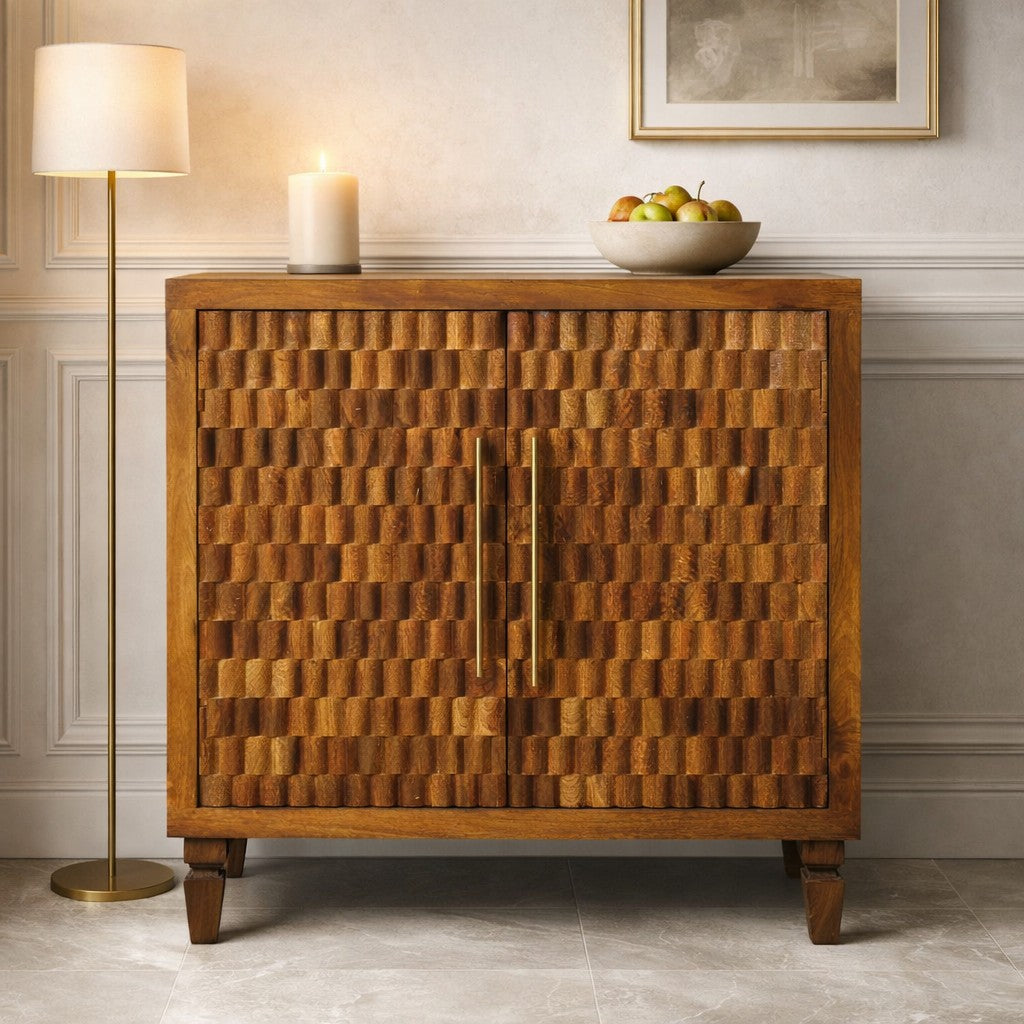 Santa Fe Carved Chestnut Wood Accent Cabinet