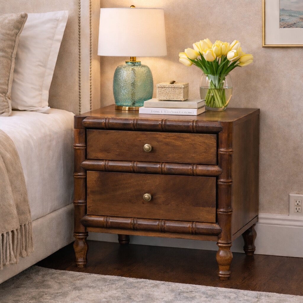Key West Bamboo 2 Drawer Chestnut Nightstand