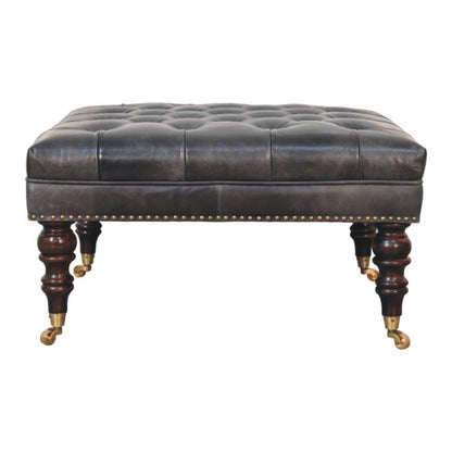 Sutton Buffalo Black Tufted Leather Ottoman