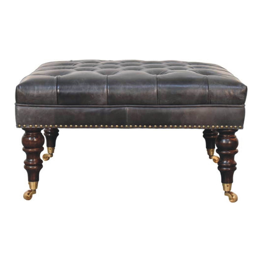 Sutton Buffalo Black Tufted Leather Ottoman