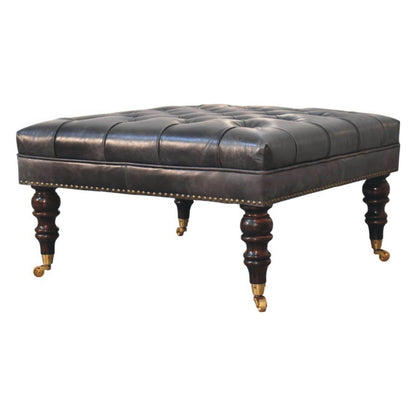 Sutton Buffalo Black Tufted Leather Ottoman