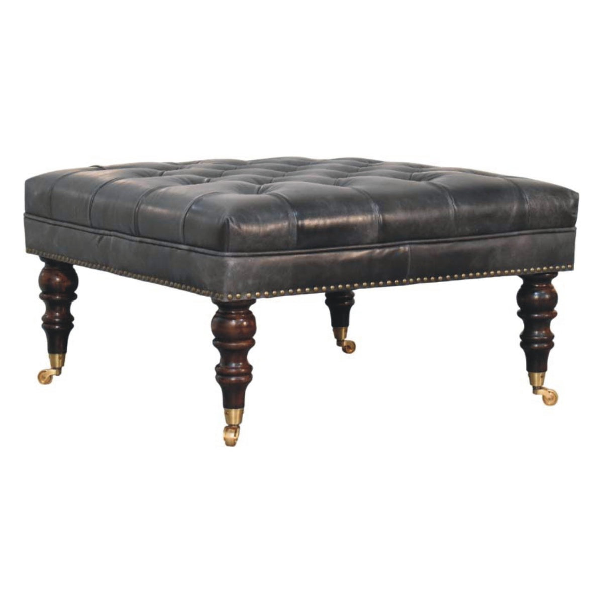 Sutton Buffalo Black Tufted Leather Ottoman