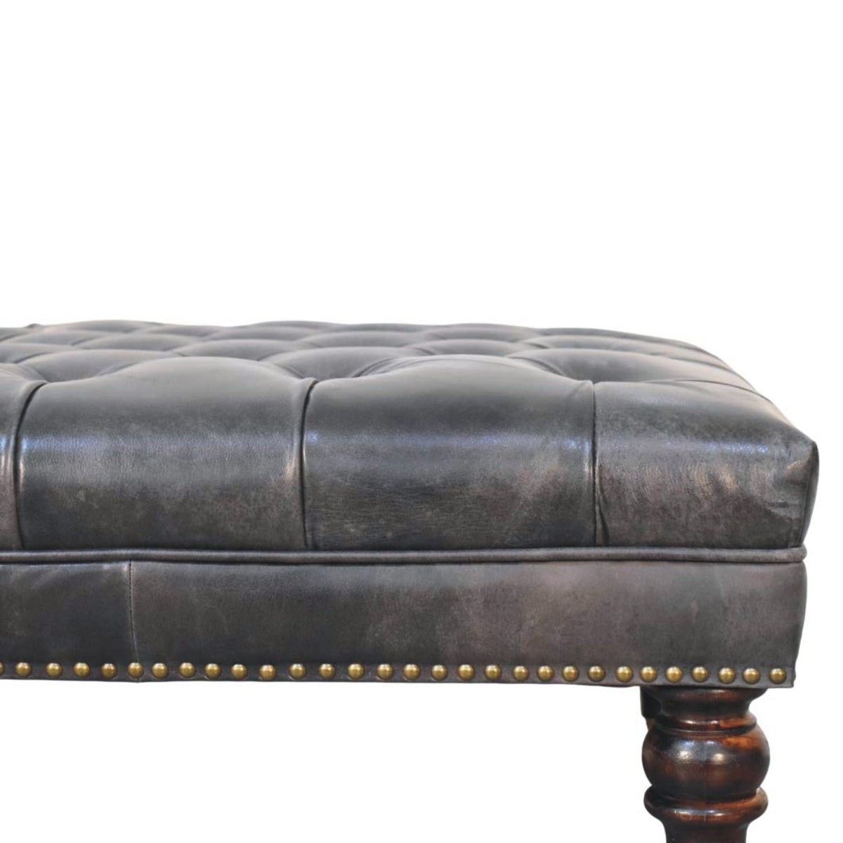 Sutton Buffalo Black Tufted Leather Ottoman
