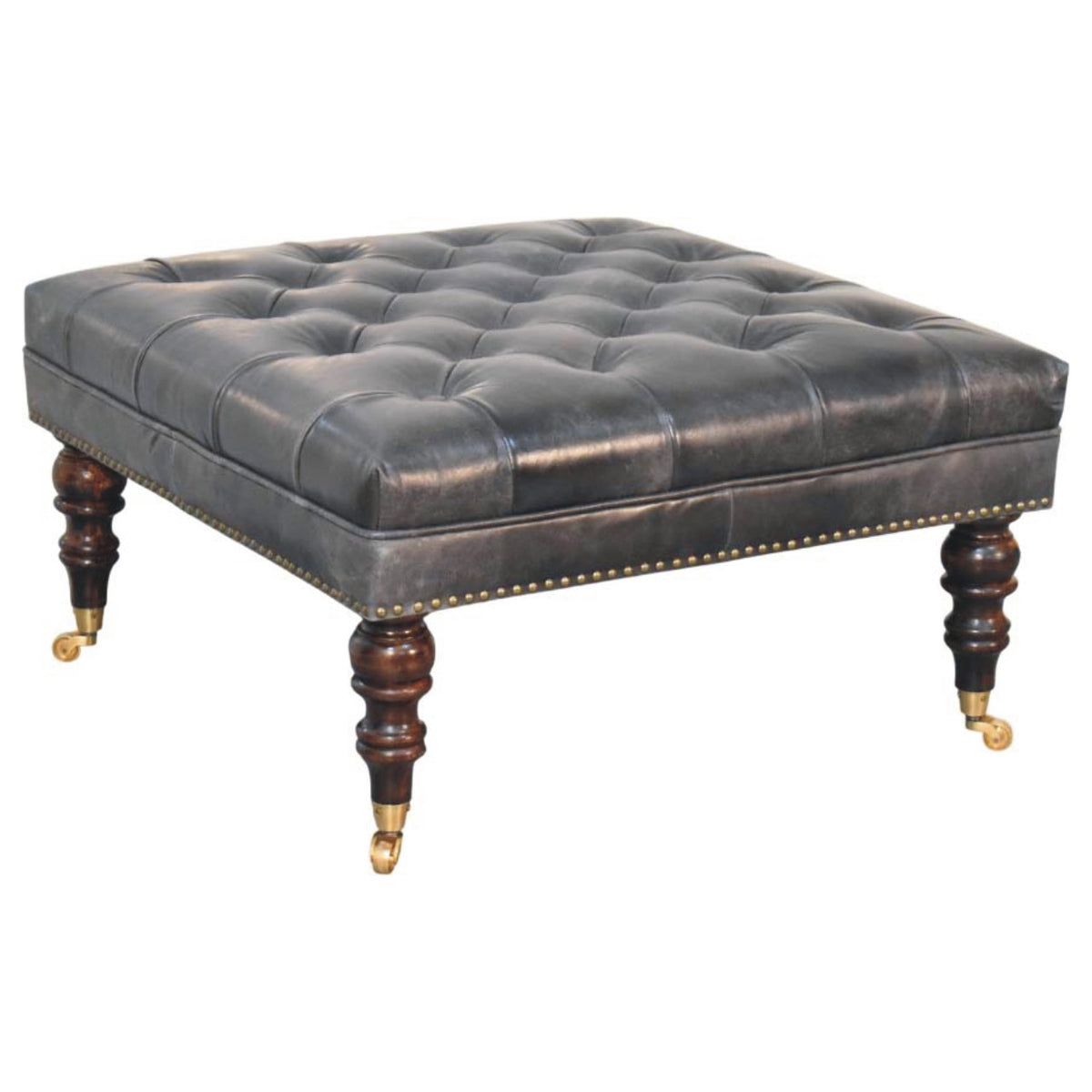 Sutton Buffalo Black Tufted Leather Ottoman