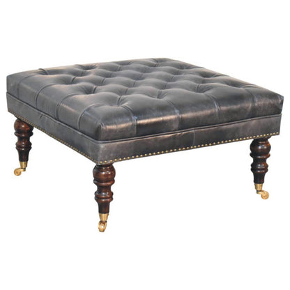 Sutton Buffalo Black Tufted Leather Ottoman