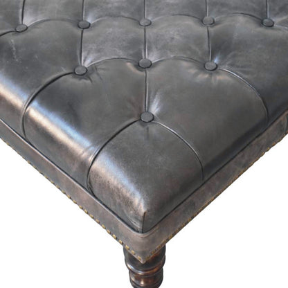 Sutton Buffalo Black Tufted Leather Ottoman