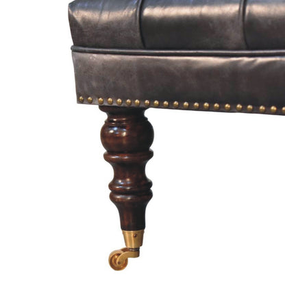 Sutton Buffalo Black Tufted Leather Ottoman
