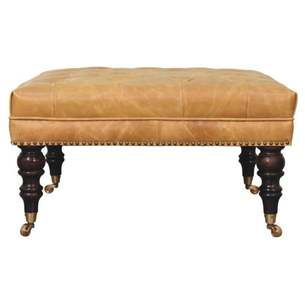 Sutton Buffalo Leather Tan Tufted Ottoman