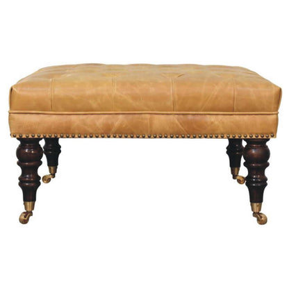 Sutton Buffalo Leather Tan Tufted Ottoman