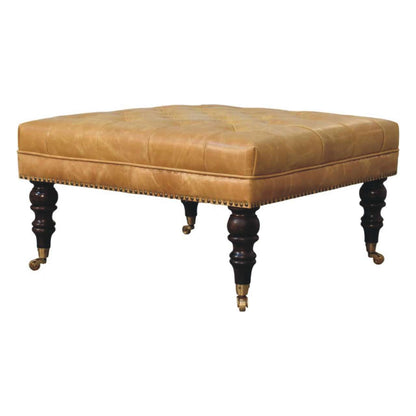 Sutton Buffalo Leather Tan Tufted Ottoman