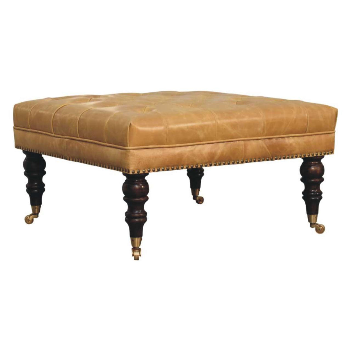 Sutton Buffalo Leather Tan Tufted Ottoman