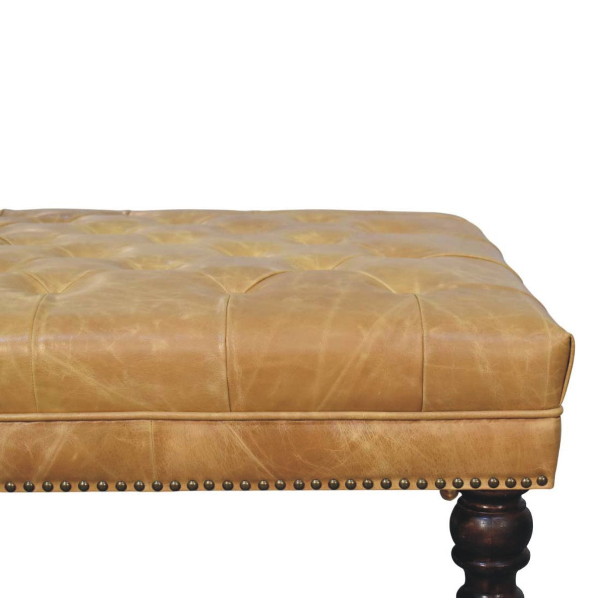 Sutton Buffalo Leather Tan Tufted Ottoman