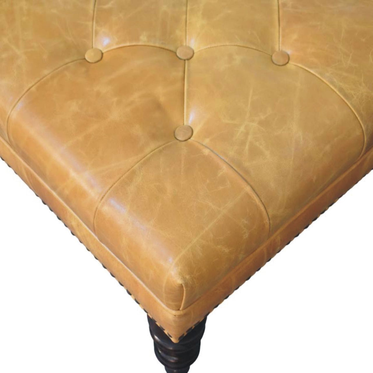 Sutton Buffalo Leather Tan Tufted Ottoman